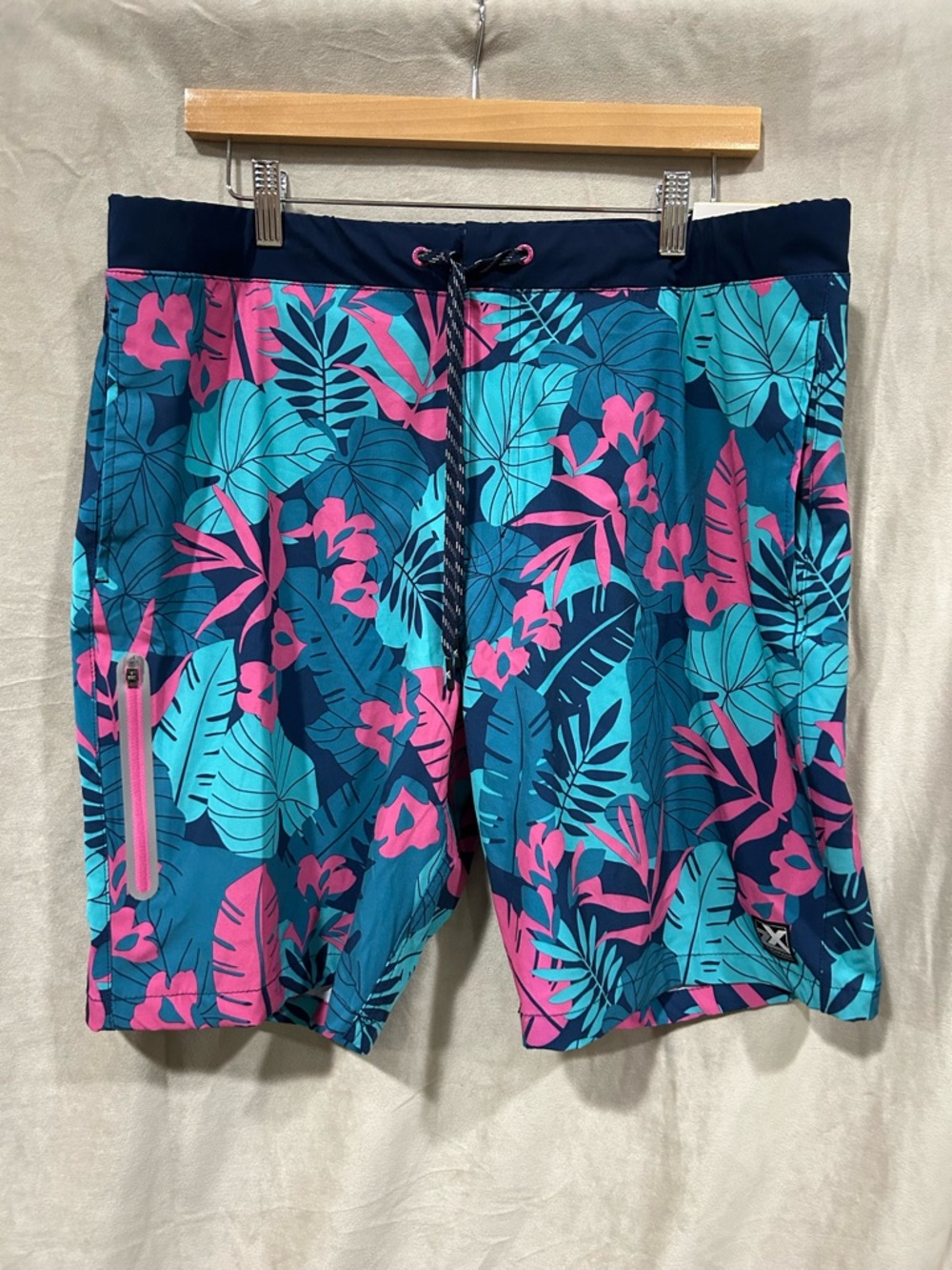 ZeroXposur Teal & Pink Tropical Leaf Swim Shorts